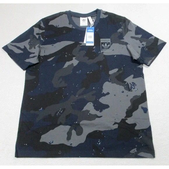 NWT Adidas Originals Shirt‎ Mens Large Blue Camo AOP Tee Graphic Short Sleeve